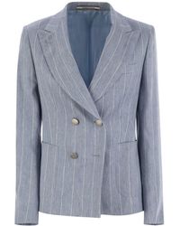Tagliatore - Linen And Cotton Double-Breasted Pinstripe Blazer - Lyst