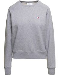 Maison Kitsuné - Crewneck Sweatshirt With Embroidered Logo Patch - Lyst