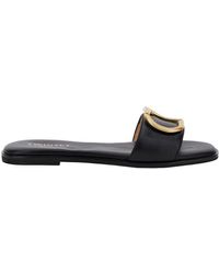 Twin Set - Black Flat Mules With Oval T Logo In Smooth Leather Woman - Lyst
