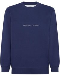 Brunello Cucinelli - Cotton Sweater With Embroidered Logo - Lyst