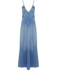Chloé - Embroidered Denim Maxi Dress - Women's - Linen/flax/cotton - Lyst