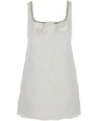 Self-Portrait - Mini Dress With Square Neck And Bow Detail On The Front - Lyst