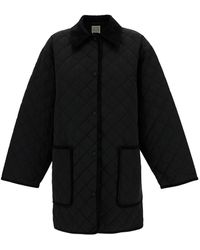 Totême - Black Jacket With Collar And Oversized Pockets In Quilted Fabric Woman - Lyst