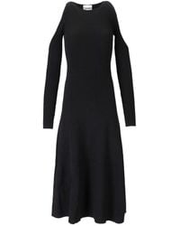 Ganni - Black Cut-out Ribbed Midi Dress - Lyst
