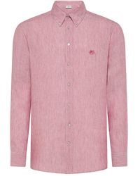 Etro - Linen Shirt With Embroidered Logo On The Chest - Lyst