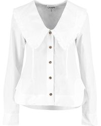Ganni - Maxi Collar Cotton Shirt - Lyst