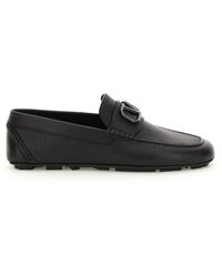 Valentino Garavani Valentino Garavani Grained Leather Vlogo Signature Loafers - Black