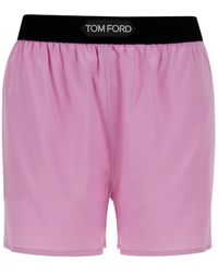Tom Ford - Pink Satin Shorts With Logo On Waistband In Stretch Silk Woman - Lyst