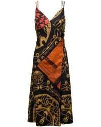 Marine Serre - Midi Dress With Double Straps And Ornament Jewelry Print In Silk - Lyst