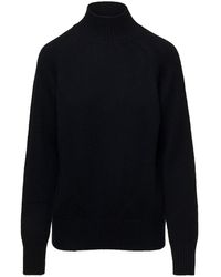 Allude - Mockneck Sweater With Ribbed Trim In Cashmere - Lyst