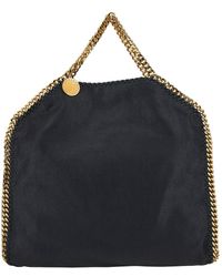 Stella McCartney - '3chain' Black Tote Bag With Logo Engraved On Charm In Faux Leather Woman - Lyst