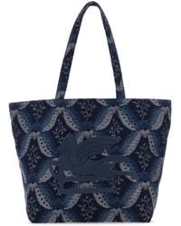 Etro - Embroidered Canvas Medium Soft Trotter Shopping Bag - Lyst