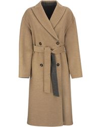 Womens Clothing Coats Long coats and winter coats Brunello Cucinelli Double-breasted Wool-blend Coat in Natural 