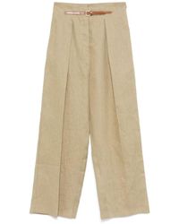 Semicouture - Beige 'nelly' Casual Trousers In Linen - Lyst