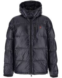 Polo Ralph Lauren - Down Jacket With Patent Effect And Embroidered Pony Logo On Chest - Lyst