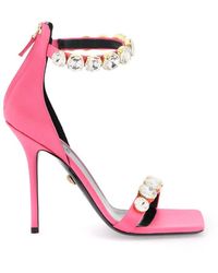 Versace - Satin Sandals With Crystals - Lyst