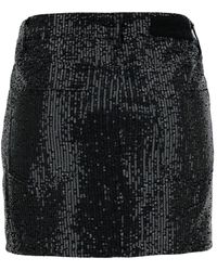 ROTATE BIRGER CHRISTENSEN - Black Mini-skirt With All-over Paillettes And Logo Patch In Cotton Woman - Lyst