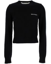 Palm Angels - Crewneck Sweater With Emboridered Logo - Lyst