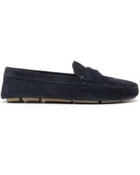 Prada - Enamel-Triangle-Logo Suede Loafers - Lyst