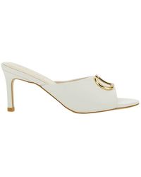 Twin Set - White Mules With Oval T Detail In Leather Woman - Lyst