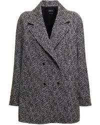A.P.C Poupee Leopard-print Wool-blend Coat in Grey Coats Womens Coats A.P.C Black 