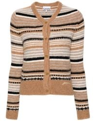 Ganni - Cardigan In Alpaca And Merino Wool With A Striped Pattern - Lyst