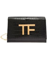 Tom Ford - Black Shoulder Bag With Tf Logo Detail In Coco Leather Woman - Lyst