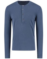 Tom Ford - Ribbed Henley Shirt With Button Closure And Drawstring Detail - Lyst