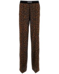 Tom Ford - Brown Leopard Print Straight Trousers In Silk Blend Woman - Lyst