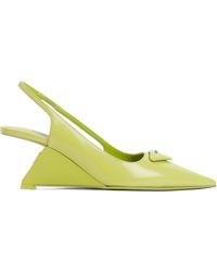 Prada Brushed Leather Slingback Pumps in White - Lyst