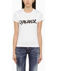 DSquared² - White Cotton T Shirt With Logo - Lyst