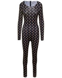 Marine Serre Catsuit With All-over Moonogram Print In Recycled Stretch Fabric Woman - Black