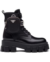 Prada Monolith Leather & Nylon Lug-sole Combat Boots - Black