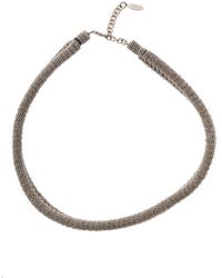 Brunello Cucinelli - Grey Necklace With Monile Embellishment In Brass And Leather Woman - Lyst