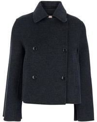 Semicouture - Cropped Double-Breasted Jacket With Bell Sleeves And Notched Collar - Lyst