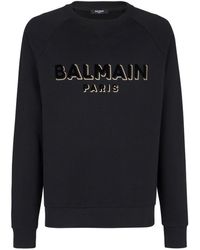 Balmain - Cotton Crew Neck Sweatshirt With Printed Logo On The Chest - Lyst