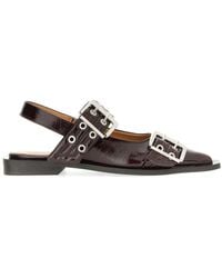 Ganni - Burgundy Slingback Ballet Flat Shoe With Buckles - Lyst