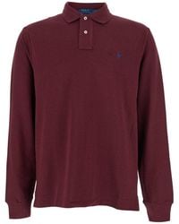 Polo Ralph Lauren - "Custom Slim Fit" Bordeaux Polo Shirt With Classic Collar And Pony Embroidery On The Front - Lyst