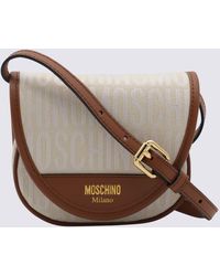 Moschino - Ivory Canvas And Leather Allover Crossbody Bag - Lyst