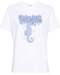 Ganni - Seahorse Print Cotton T-Shirt - Lyst
