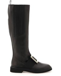 Roger Vivier Viv Rangers Leather Boots With Buckle - Black