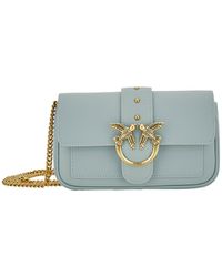 Pinko - 'love One Pocket' Light Blue Shoulder Bag With Logo Detail In Smooth Leather Woman - Lyst