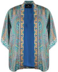 Etro - Silk Kimono With Multicolor Paisley Print - Lyst