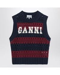Ganni - Striped Openwork Vest With Logo Inlay - Lyst