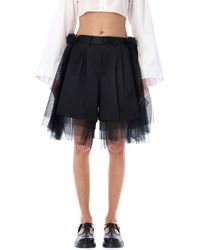 Noir Kei Ninomiya - Tulle-overlay Tailored Shorts - Lyst