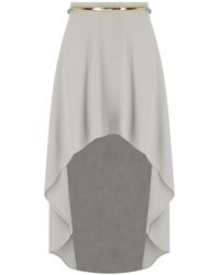 Elisabetta Franchi - Pearl Grey Asymmetric Skirt With Belt - Lyst