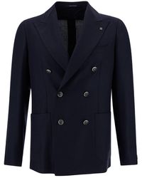 Tagliatore - 'montecarlo' Blue Double-breasted Jacket With Silver-colored Buttons In Wool Blend Man - Lyst