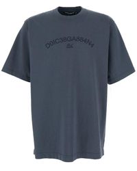 Dolce & Gabbana - Crewneck T-Shirt With Tonal Logo Embroidery - Lyst