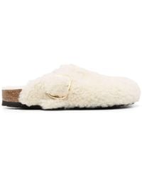 Birkenstock - "Boston" Big Buckle Shearling Teddy Slippers - Lyst