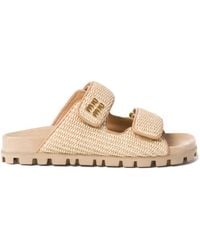 Miu Miu - Touch-Strap Raffia Sandals - Lyst